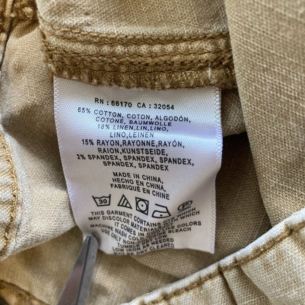 By Anthropologie Pants Size 27 Khaki The Wanderer Cotton Linen Blnd Straight Leg - Picture 11 of 15
